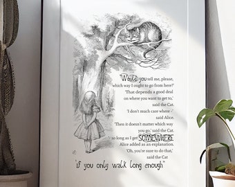 Printable Alice in Wonderland Cheshire Cat - It doesn’t matter which way you walk Black&White Quote Poster  A2, A4, A5 Digital Download #54