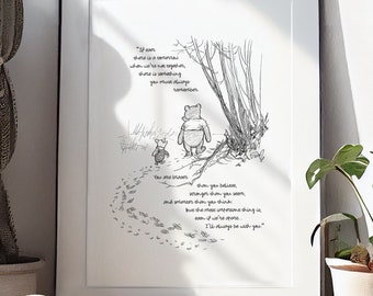 Printable - You are braver than you believe Winnie-the-Pooh Quote Saying Classic Black & White Poster Print A2 A3 A4 A5 Digital Download #03