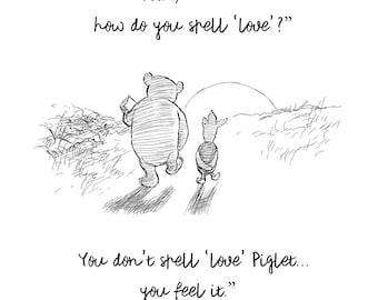 Printable - Pooh, how do you spell love Winnie the Pooh Classic Quote Poster B&W Downloadable Print Nursery Wall Art Decor Instant Download