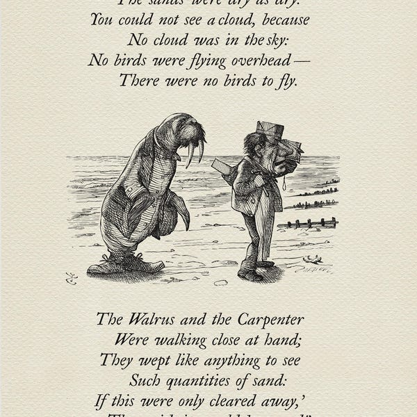 Alice in Wonderland Quote Print: Vintage Wall Art, The Walrus and the Carpenter