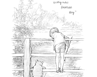 Printable - Any day spent with you - Winnie the Pooh Sayings Black & White Classic Quote Poster Downloadable Wall Art Decor Instant Download
