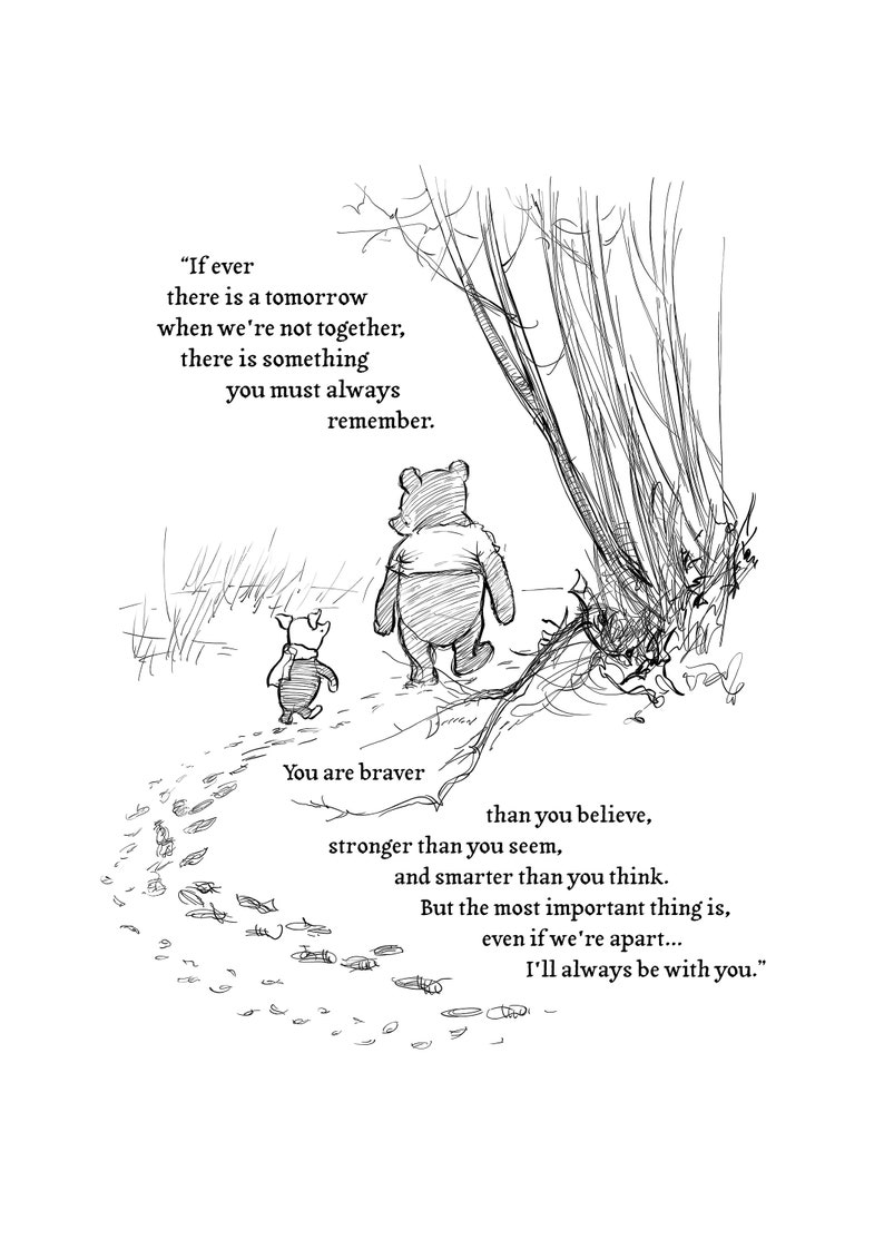 Printable You are braver than you believe Winnie-the-Pooh Quote Saying Classic Black & White Poster Print A2 A3 A4 A5 Digital Download 03 image 8