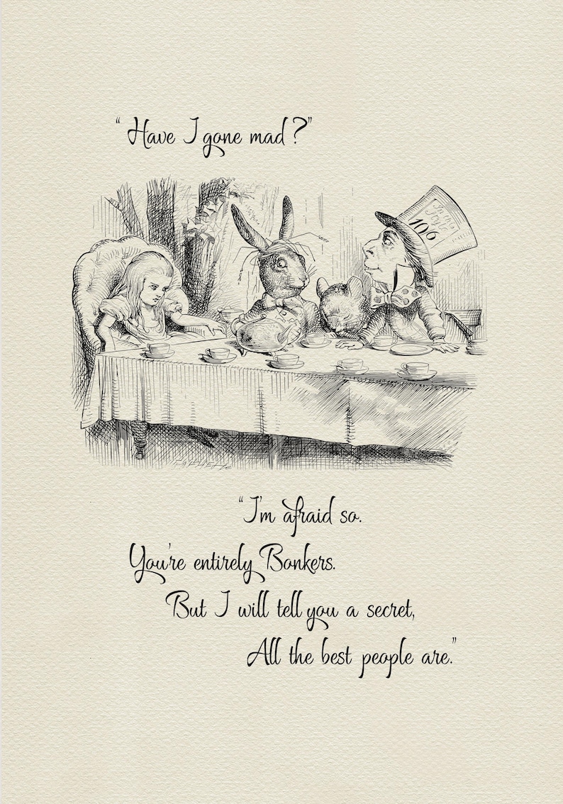 Hatter Text Alice in Wonderland Mad Hatter Quote Print: Vintage Wall Art - Etsy