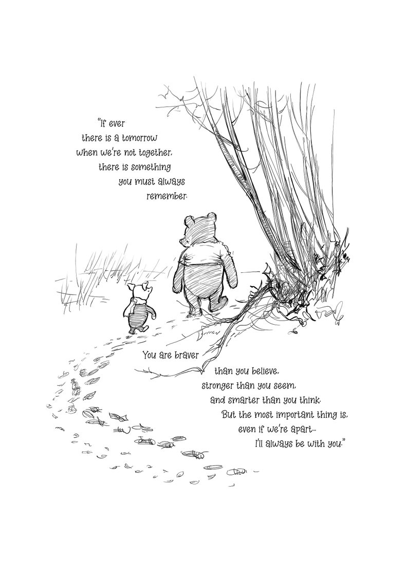 Printable You are braver than you believe Winnie-the-Pooh Quote Saying Classic Black & White Poster Print A2 A3 A4 A5 Digital Download 03 image 9