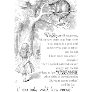 Printable - It doesn’t matter which way you walk... Alice in Wonderland Quote Print Cheshire Cat Downloadable Wall Art Decor Digital File 84