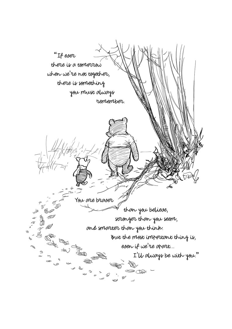 Printable You are braver than you believe Winnie-the-Pooh Quote Saying Classic Black & White Poster Print A2 A3 A4 A5 Digital Download 03 image 2