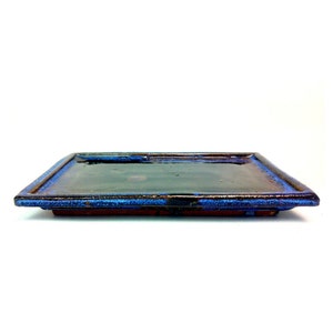 Blue Ceramic Plant Tray | Rustic Glaze, Kokedama Accessory