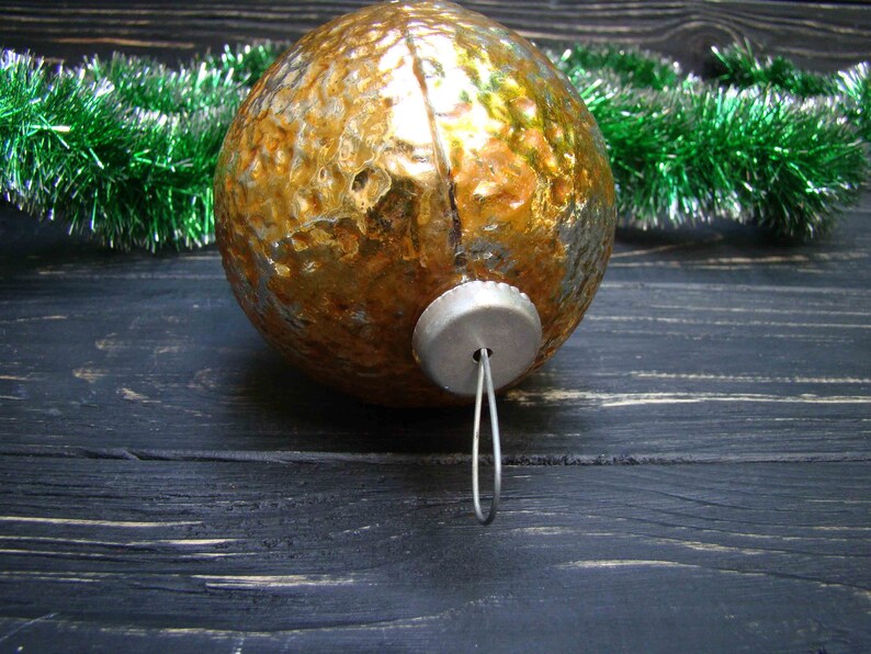 Glass Orange Rare Big Ball Glass Christmas ornament Antique tree decoration Christmas Large Ball Soviet vintage Outdoor decoration 1950s