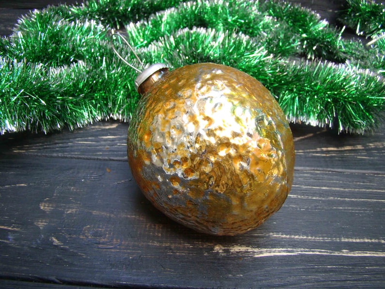 Glass Orange Rare Big Ball Glass Christmas ornament Antique tree decoration Christmas Large Ball Soviet vintage Outdoor decoration 1950s