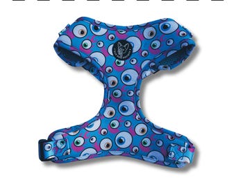 Horror Eyes Dog Harness - Neoprene Adjustable Dog Harness - Halloween Dog Harness - Dog Harness & Lead Bundle Set