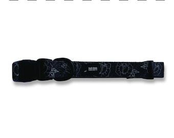 Rose Tattoo Dog Collar - Neoprene Adjustable Dog Collar - Monochrome Dog Collar