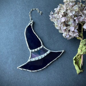 Purple Glass Witch Hat, Stained Glass, Window Art, Sun Catcher, Witchy Decor, Altar Space