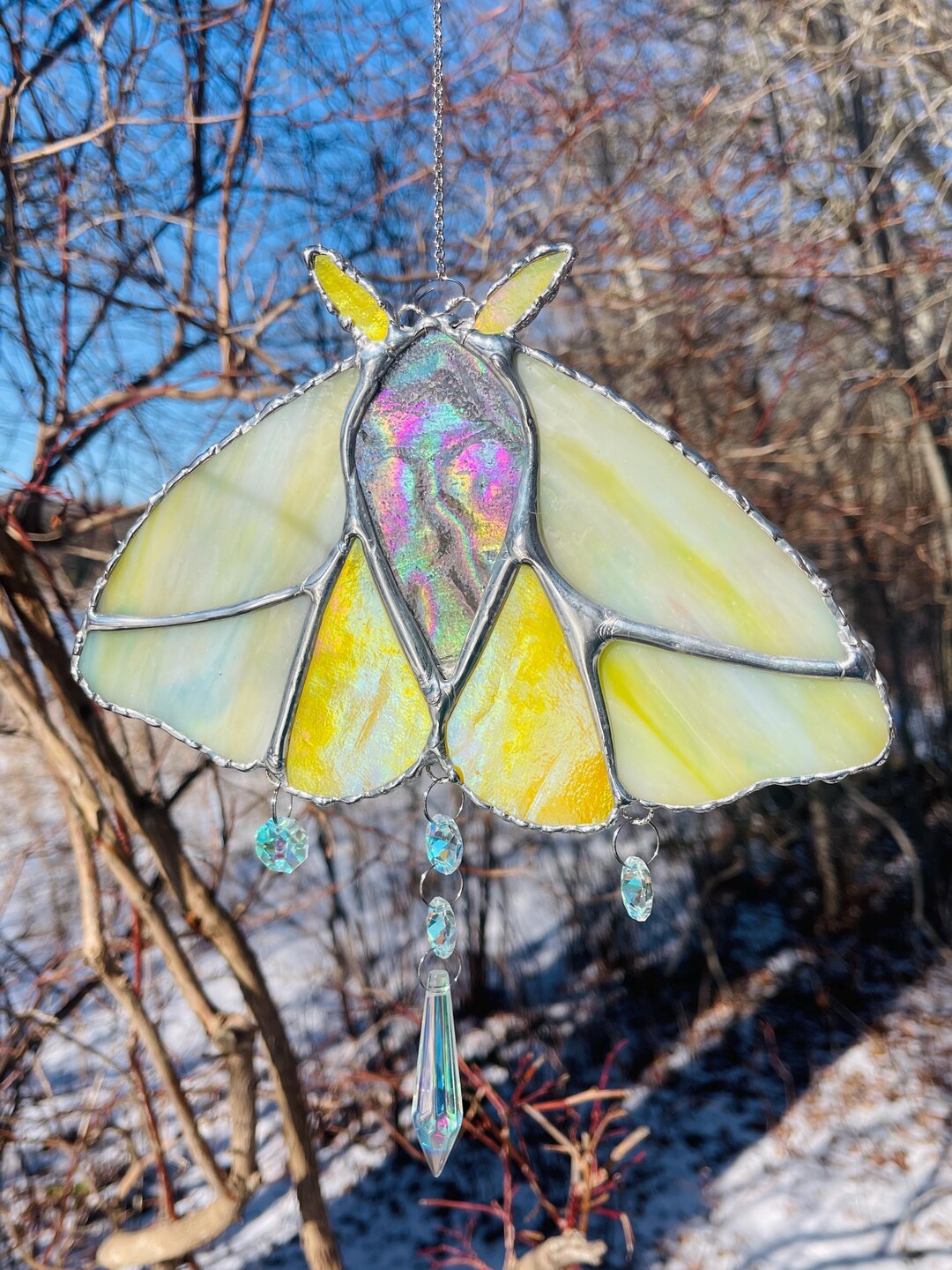 Yellow Stained Glass Moth Glass Art Light Catcher - Etsy