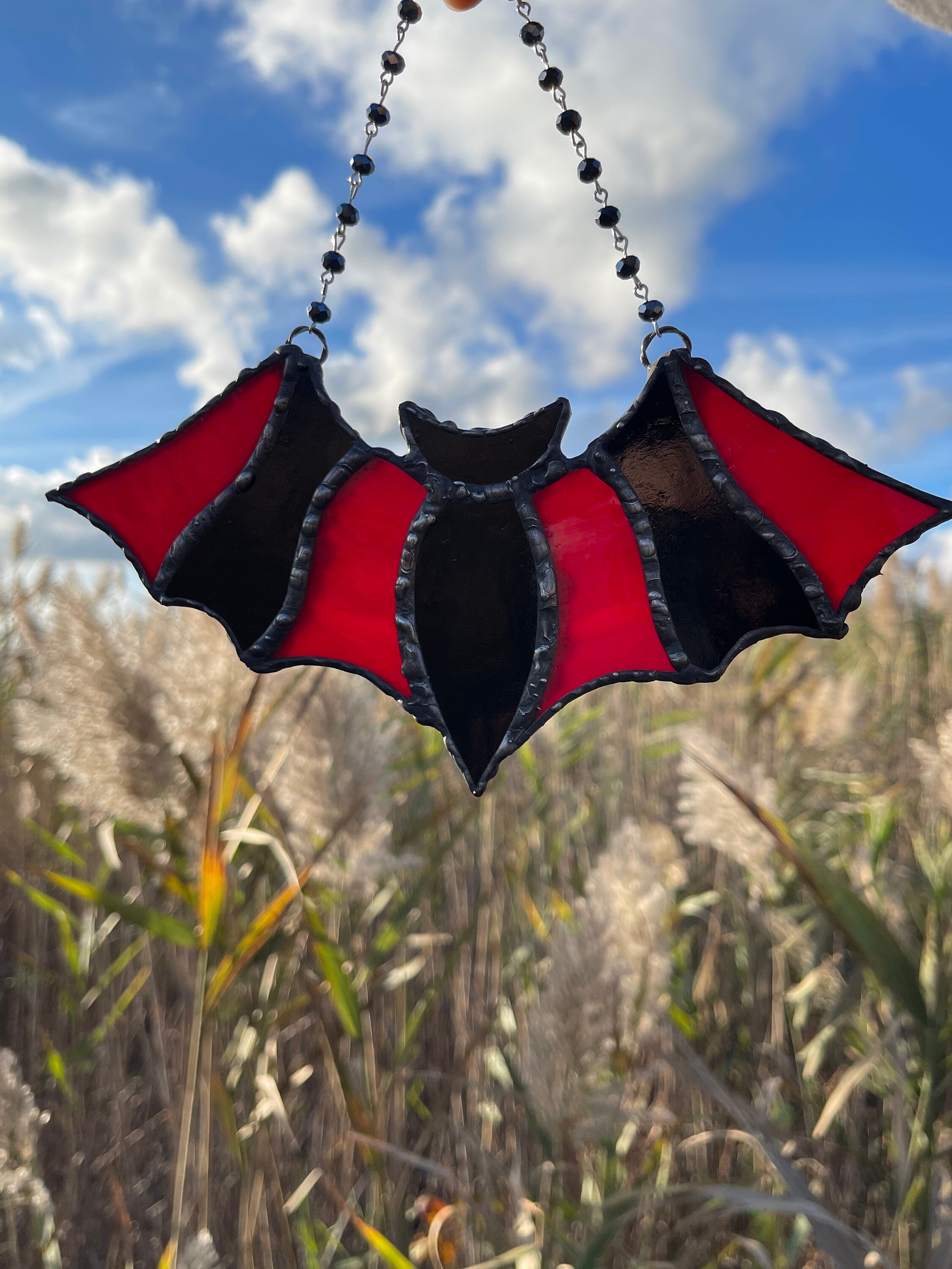 Red and Black Stained Glass Bat Window Decor Suncatcher, Witchy Gift ...