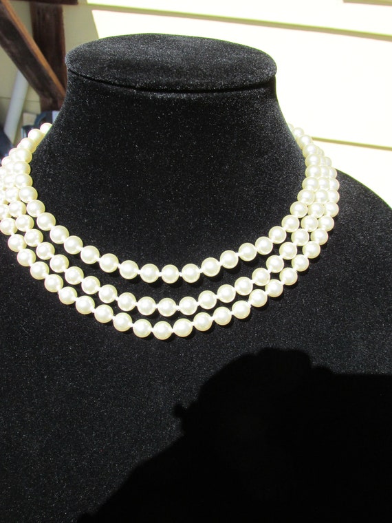 Lovely Faux Pearl 3 Strand Necklace - image 2