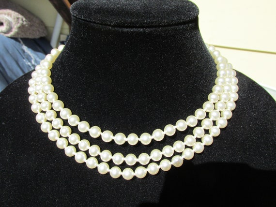 Lovely Faux Pearl 3 Strand Necklace - image 1