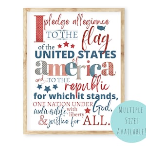 4th of July Printable Wall Art. Pledge of Allegiance Patriotic Printable Vintage Wall Decor. Summer Gallery Wall Art Print.