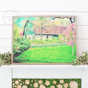 Old Barn Spring Watercolor Painting Printable Art Print | Rustic Teal Modern Farmhouse Decor Sign  | Vintage Wall Art | Farmhouse Nursery