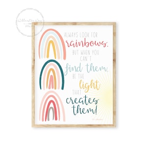 Modern Rainbow Printable Nursery or Playroom Wall Art | Boho Inspirational Quote Kids Room Print  | Typography Spring Farmhouse