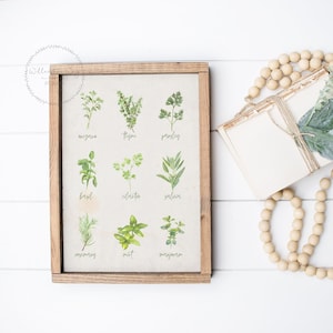 Vintage Botanical Herbs Kitchen Spices Art Print |  Watercolor Herb Set Printable Sign | Vintage Farmhouse Plant Herb Spice Wall Print Decor