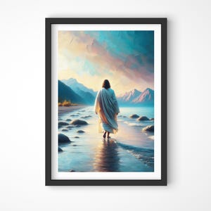 Jésus-Christ marchant peinture, décoration d'intérieur chrétienne, impression d'art chrétien, affiche d'art mural LDS, portrait de Jésus-Christ, art numérique, Sauveur