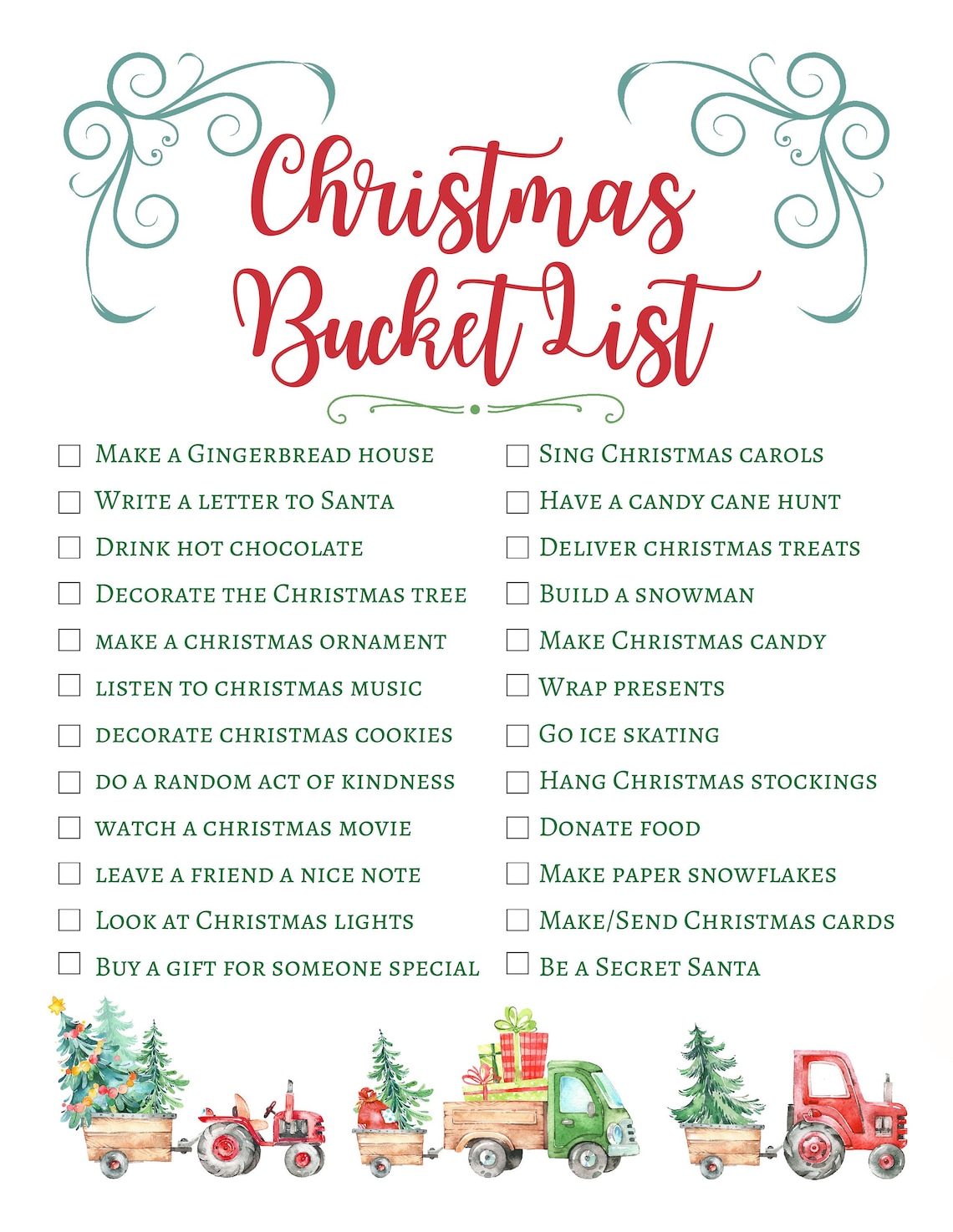 Family Christmas Bucket List Printable Kids Fun Holiday To Etsy