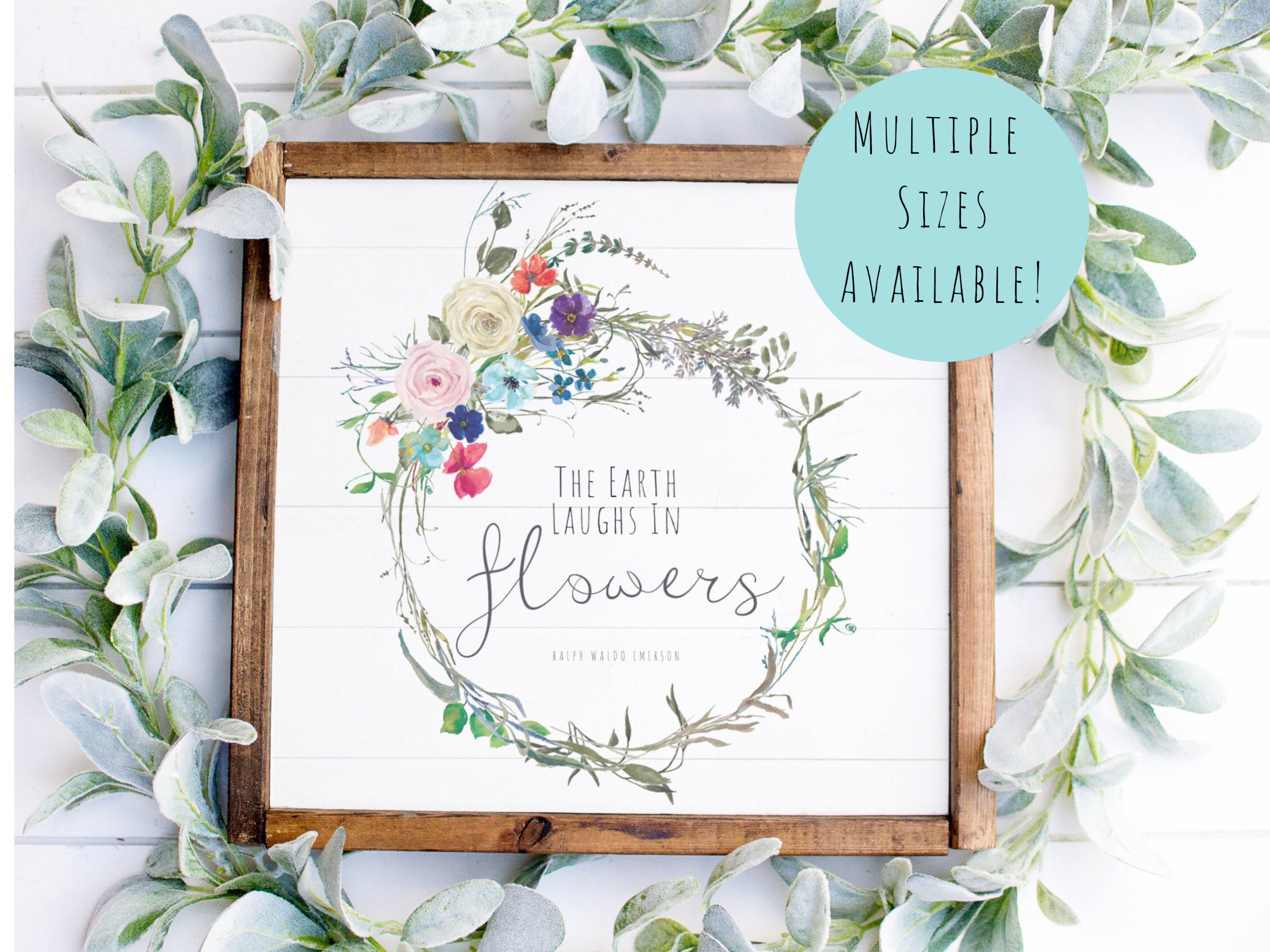 Watercolor Flower Wreath Quote Typography Print Spring Etsy