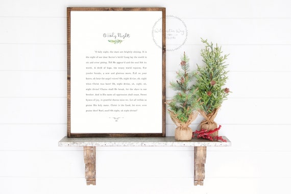 O Holy Night Christmas Printable | Christmas Sign | Book Page Wall Art | Vintage Farmhouse Print | Christmas Book Page Wall Decor