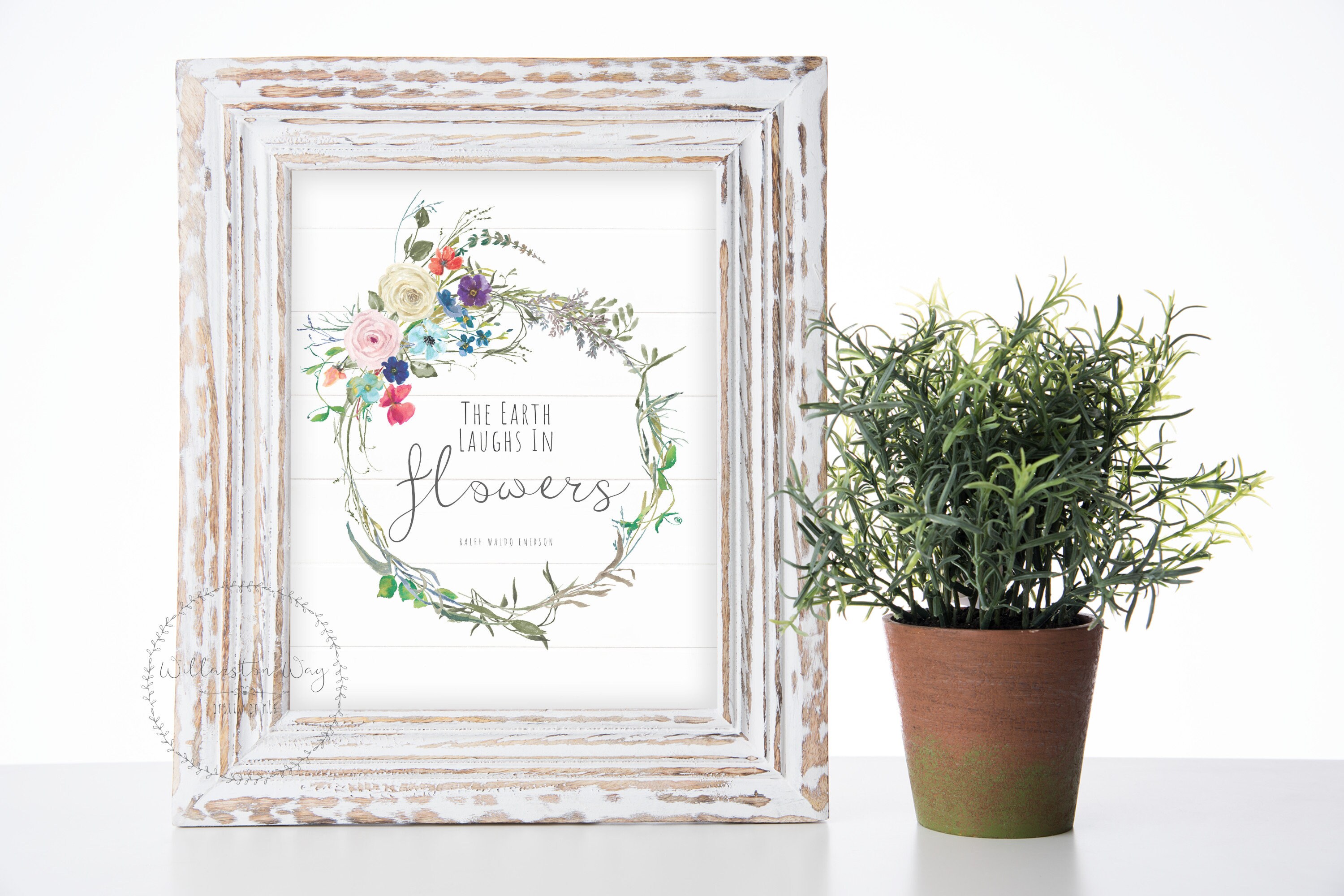 Watercolor Flower Wreath Quote Typography Print Spring Etsy