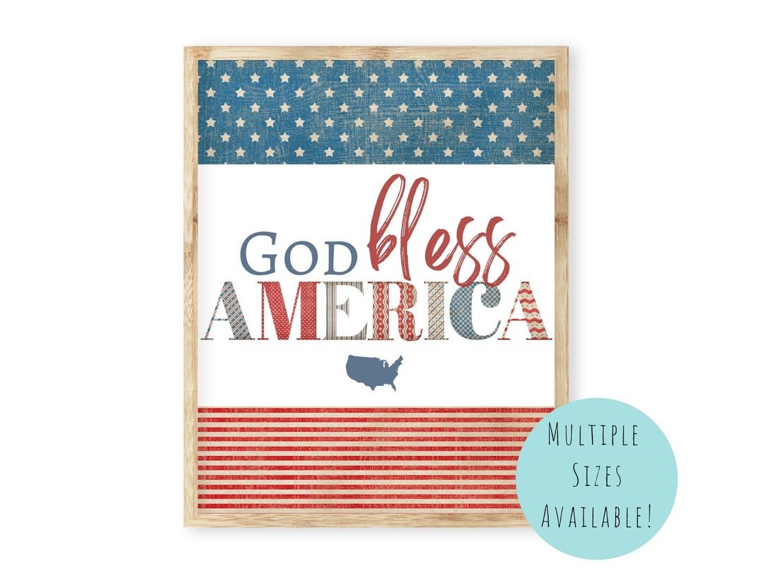 July 4th Printable Wall Art. God Bless America Vintage Patriotic Wall ...