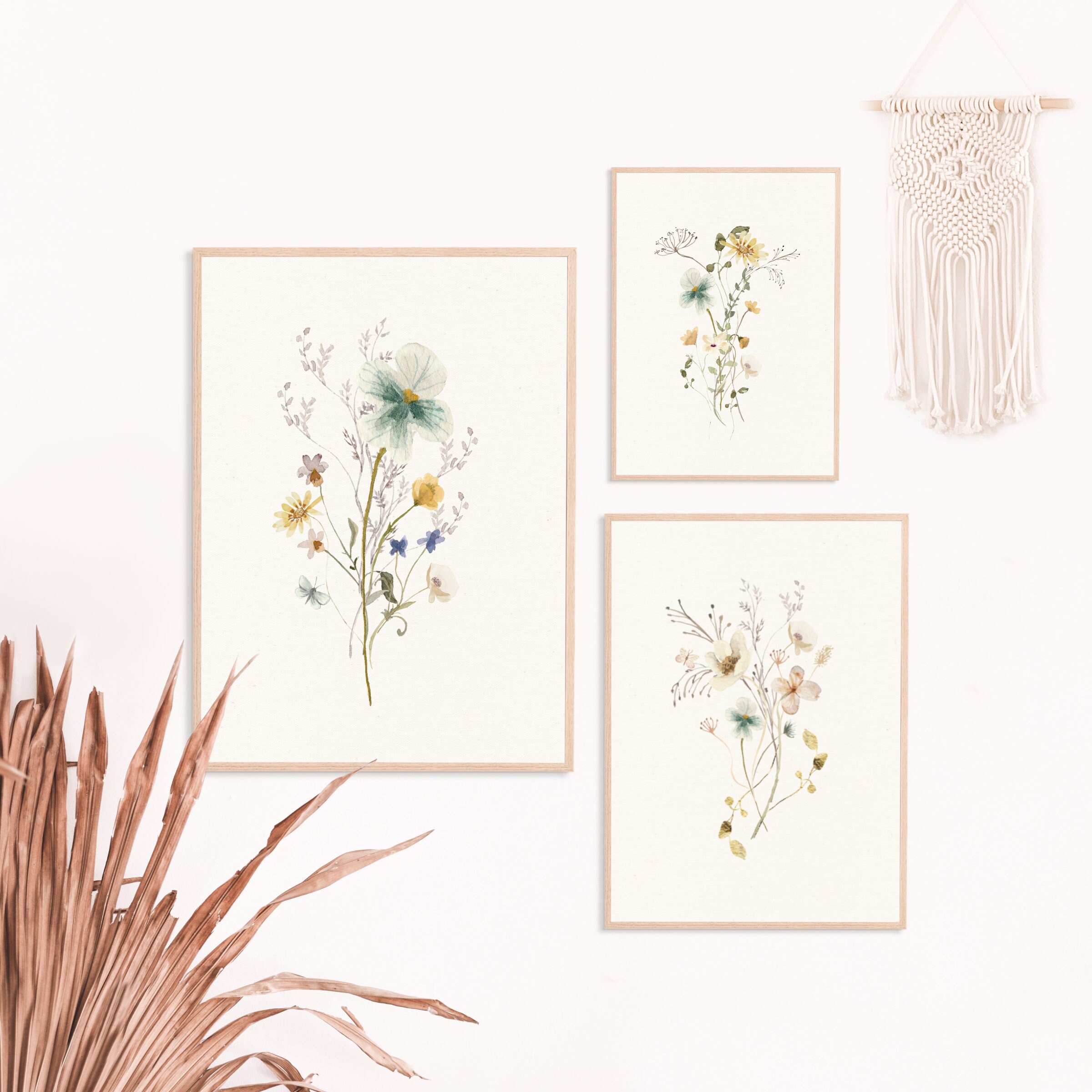 Wildflower Botanical Print Set of 3 | Watercolor Boho Floral Printable ...