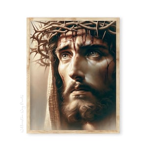 Jesus Christ Crown of Thorns, Jesus Christ Atonement, Christian Art Print, LDS Wall Art, Crucifixion Portrait, Digital Art of the Savior