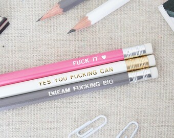 Motivational Quote Pencils, Girl Boss, Quirky Stationery, Pink Pencil, Foil Lettering, Stationery Gift, Made in the UK
