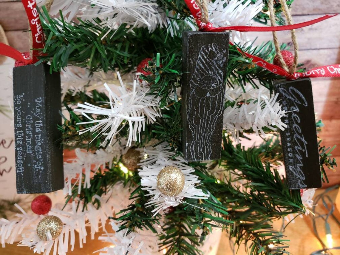 Jenga Ornament Kreide bemalt Weiß handgestempelt Holly 6er | Etsy