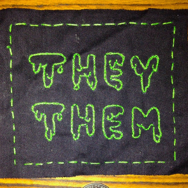 Embroidered They/Them Pronoun Patch