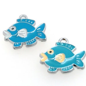 Fish Charm, Zinc Alloy enameled Fish Charm Pendant, 23 X 23mm, Available in 4 Colors Sold Per Piece or Packs of 4