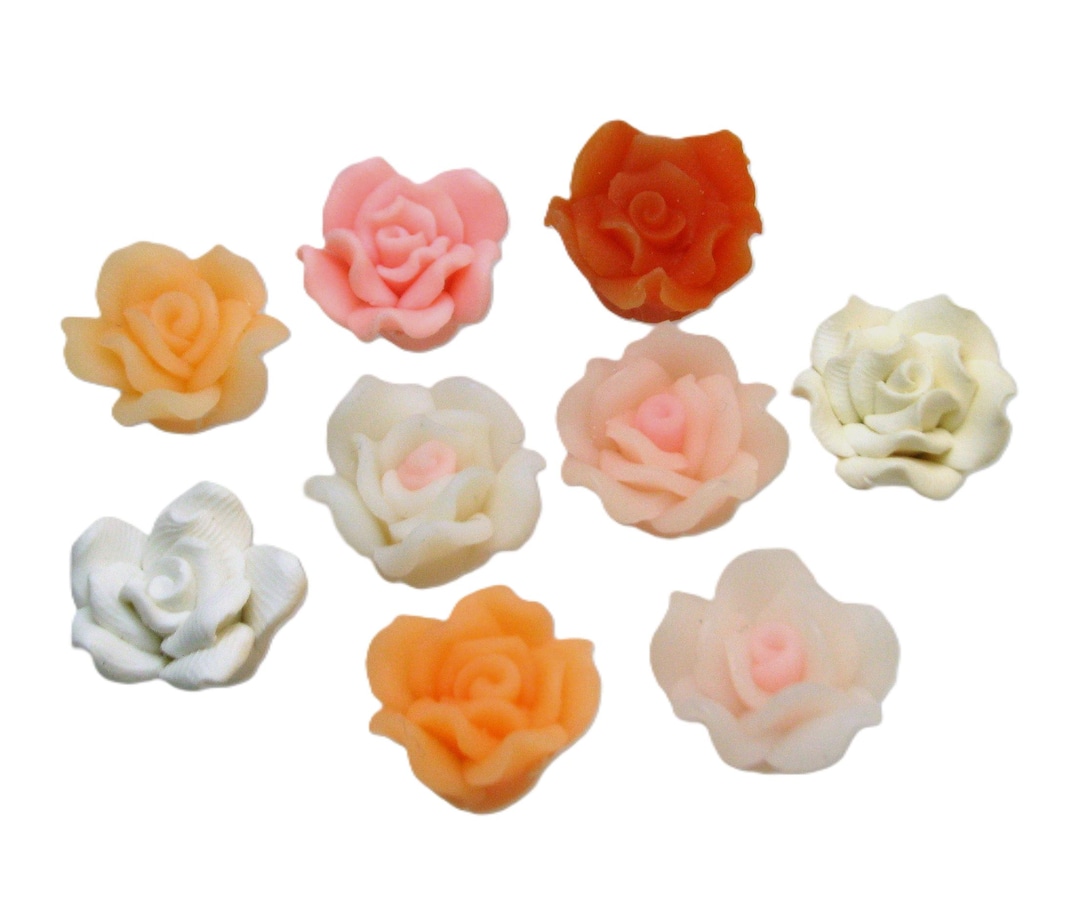 10 Perline A Forma Di Rosa Con Foglie In Argilla – Fatte A Mano – 15 Mm – Bianco – Per Creazione Gioielli Fai Da Te - 2
