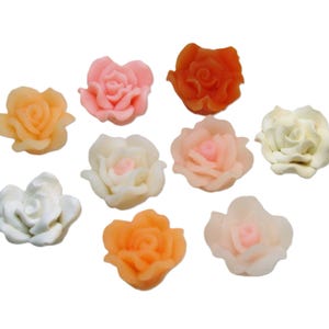 May include: Assortment of ten small, decorative sugar roses in various shades of pink, orange, and white. The roses are perfect for cake decorating or other craft projects.