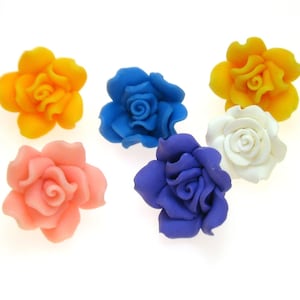 Colorful Rose Flower Polymer Clay Beads. 30x16mm White Flower 23x10mm Fimo Clay Rose Flower Beads in 5 colours.