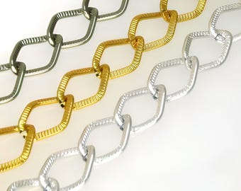 Aluminum Anodized Rhombus Chain, in Silver, Gold & Black Colours, Size 18 x 13 mm . Sold per Meter.