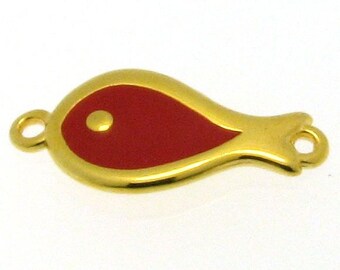 Zinc Alloy enameled Fish Links, Red and Gold Color, fish connector, summer jewelry