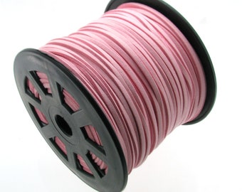 Pink Faux Suede Cord, Flat Faux Suede Lace, Pink 3 x 1.5mm, sold in various lengths