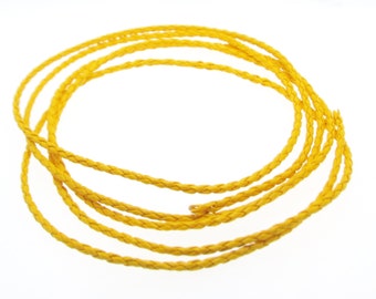 2 Meters 3mm Yellow Color Braided round PU Leather Cord, Imitation Leather Cord, PU cord Sold in 2 & 10 meter Lengths, 11 Yards