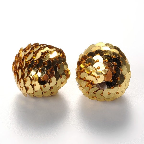 Handmade Sequin Beads - Woven Sequin Beads, Gold Acrylic Sequin Beads Center Drilled - 22mm Diameter - 4 Beads per Pack