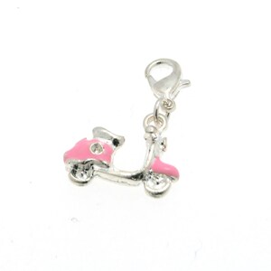 May include: A silver charm in the shape of a pink scooter with a silver clasp.