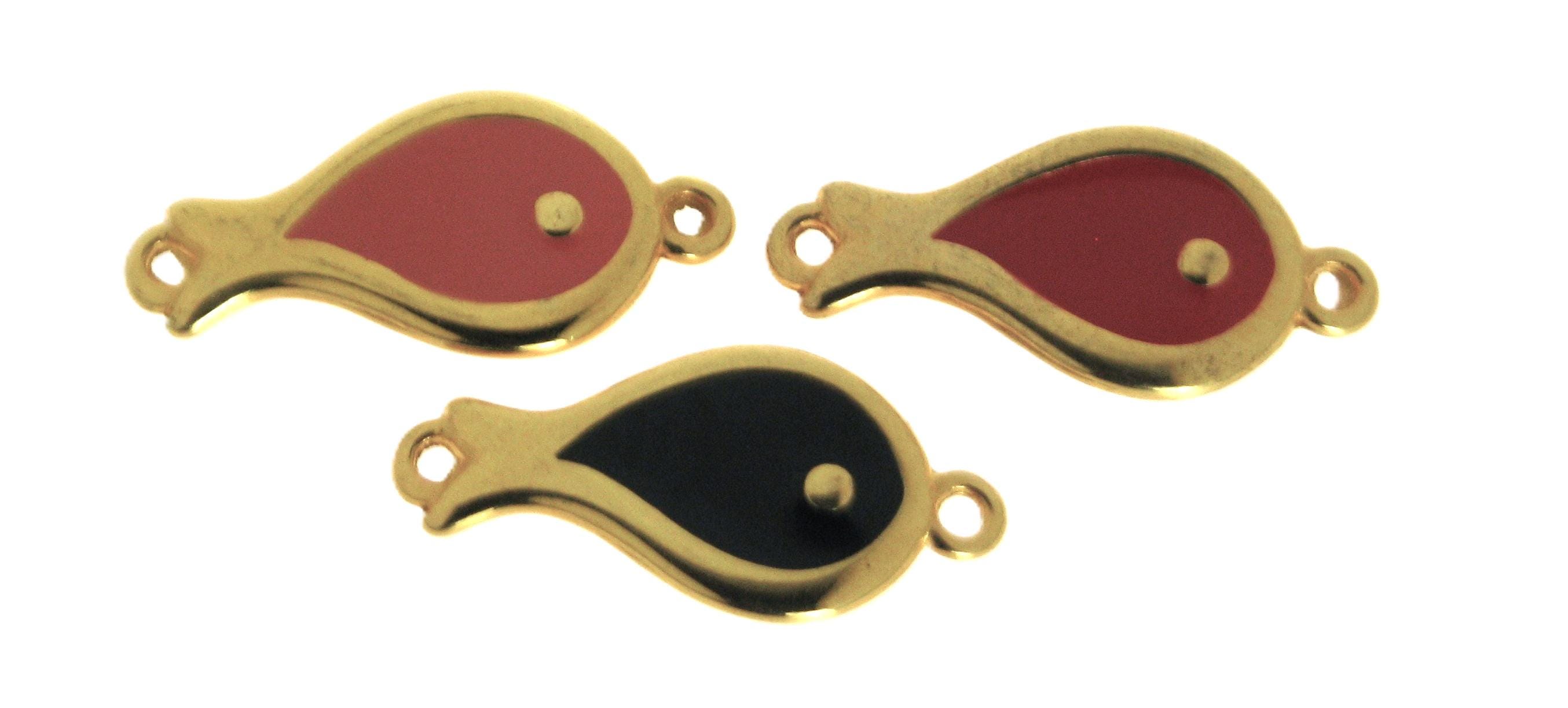 Zinc Alloy enameled Fish Links, Gold Plated fish connector, Available in 3 Colours Red, Black & Coral. Sold per Piece