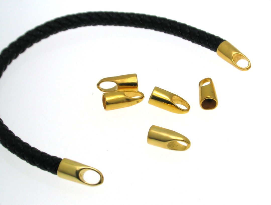 Gold Cord Ends for 5mm Cord Brass Ends Gold Color, Glue on Cord Ends