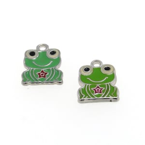 Frog Charm, Zinc Alloy enameled Frog Pendant, Green Frog Charm 19 X 17mm Sold in Packs of 2 or Packs of 10