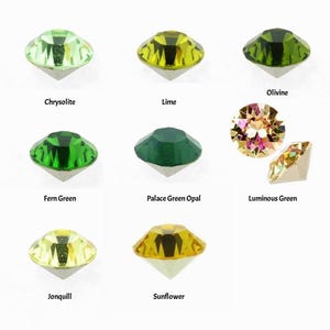 Swarovski SS39 1088 ( 1028 ) Crystal  Chaton&#39;s, Green & Yellow Shades, Swarovski® 8mm Foiled Pointed Back Rhinestones Pack of 6 Pcs