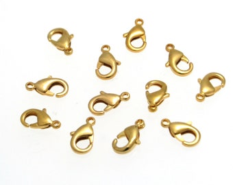 Gold Lobster Claw Clasp, Brass Lobster Claw Clasp,  Clasp 12x7mm, Sold in packs of 10 Pieces